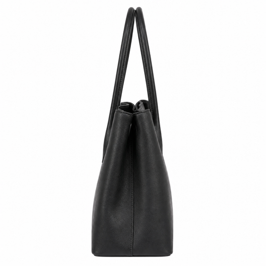 vabura Black Faux Leather Structured Tote Handbag for Women