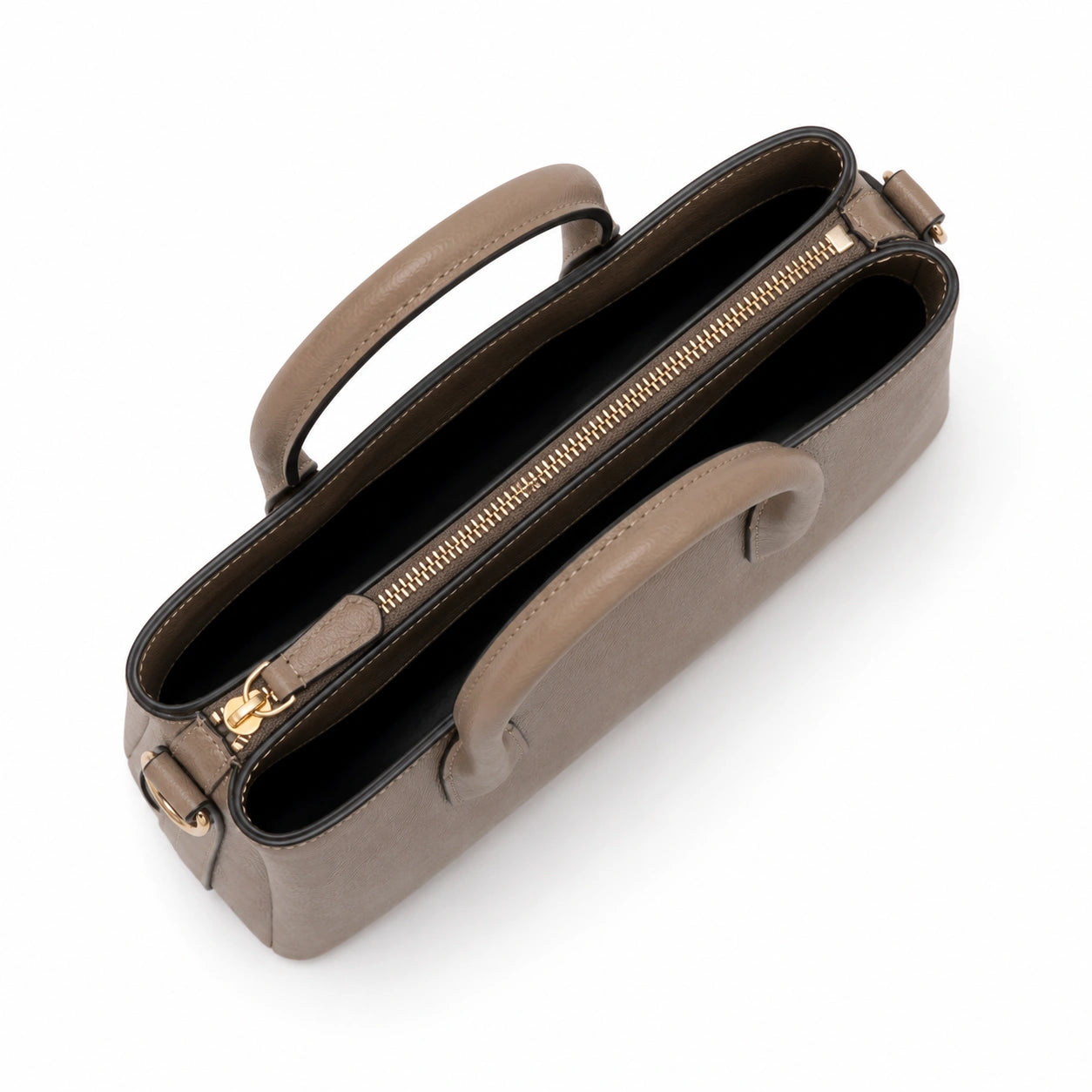 vabura Taupe Structured Handbag with Dual Handles