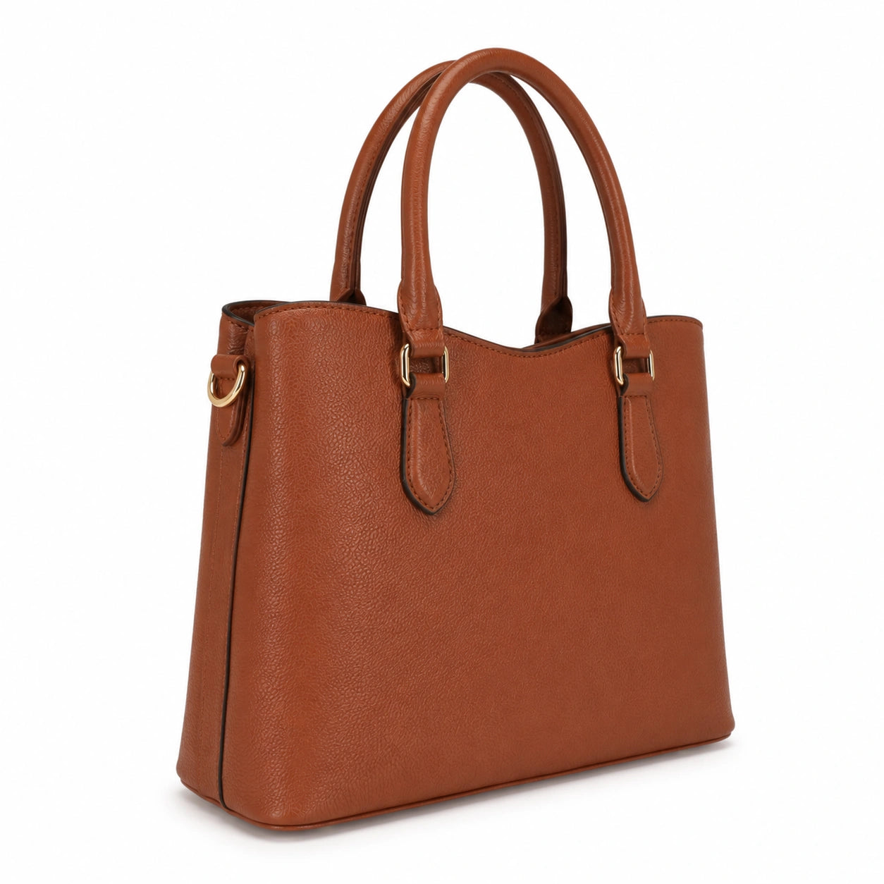 Vabura Brown Faux Leather Tote Handbag with Dual Handles