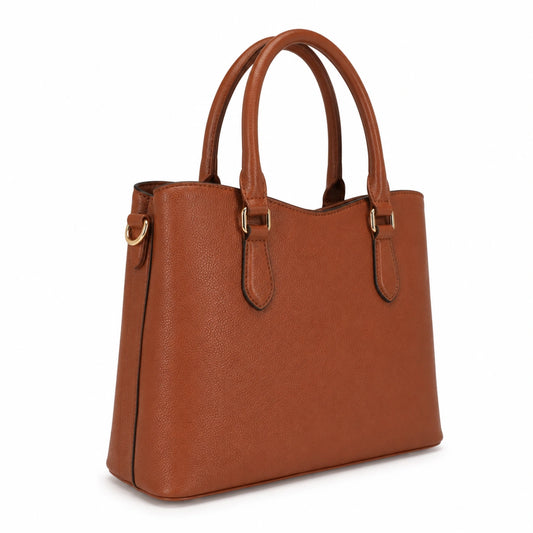Vabura Brown Faux Leather Tote Handbag with Dual Handles