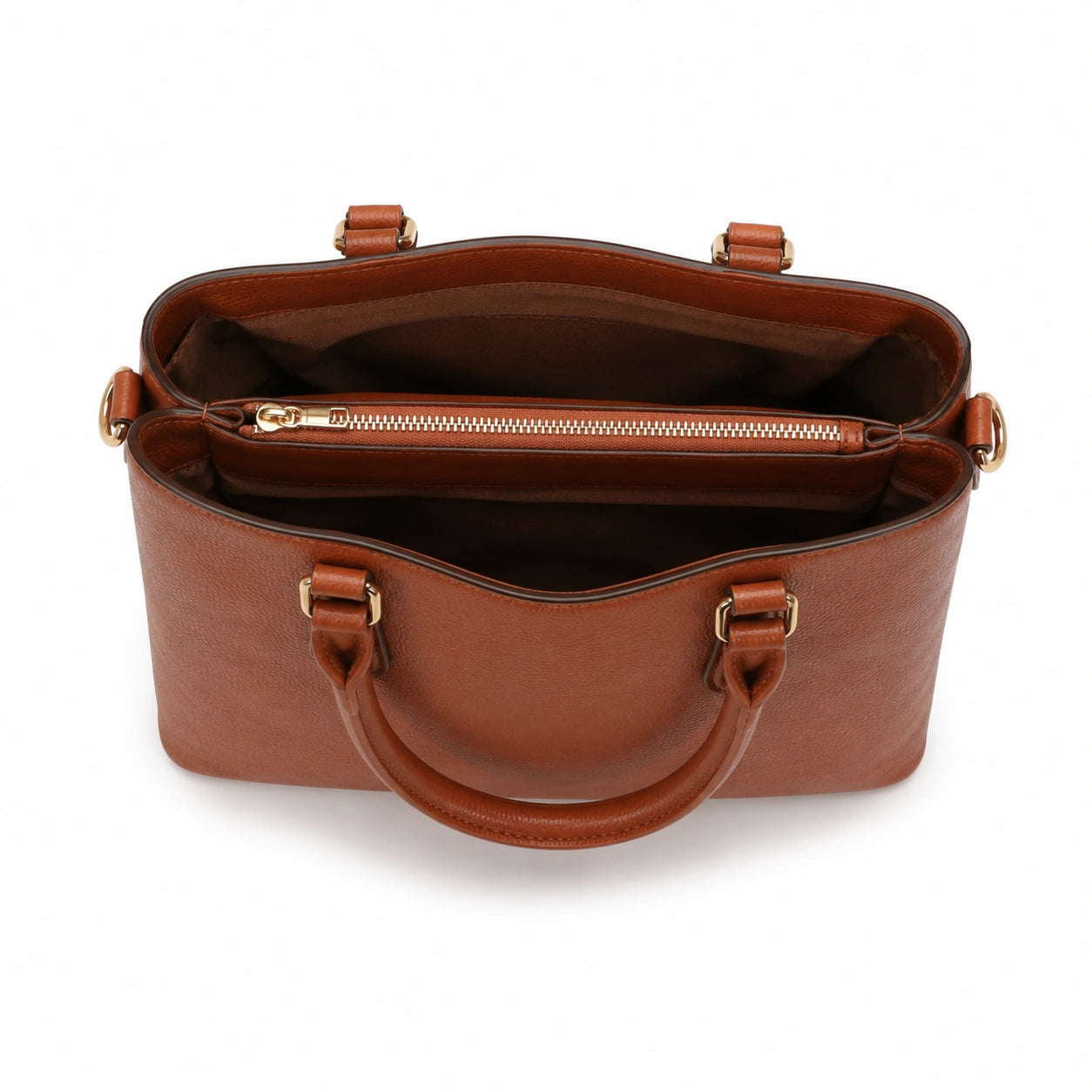 Vabura Brown Faux Leather Tote Handbag with Dual Handles