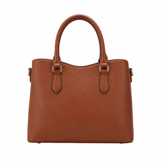 Vabura Brown Faux Leather Tote Handbag with Dual Handles