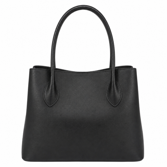 vabura Black Faux Leather Structured Tote Handbag for Women