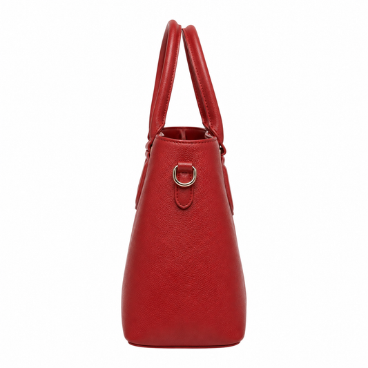 vabura Red Faux Leather Structured Tote Handbag for Women