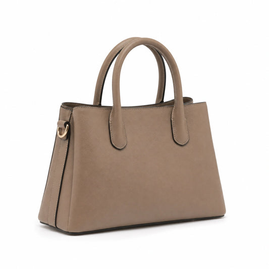 vabura Taupe Structured Handbag with Dual Handles